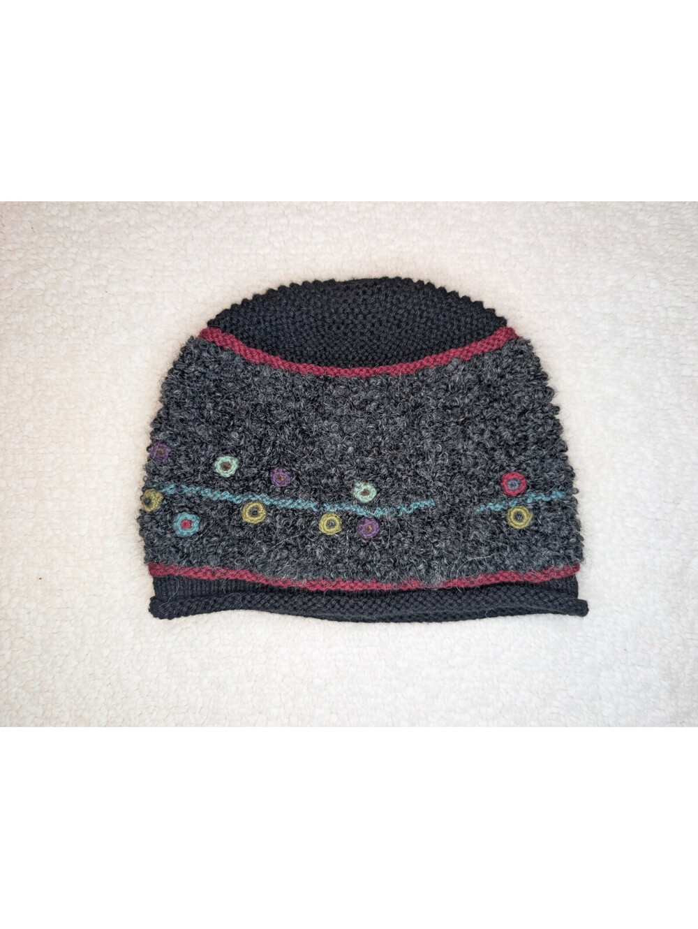 Little Journeys Chicago Alpaca Blend Handmade in Peru Knit Beanie Gray Colorful